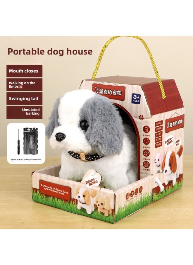 Simulation Puppy Plush Electric Puppy Walking Call Pet Rabbit Electronic Dog Girl Children's Day Gift Box-Color:Gray And White Puppy + House * Battery + Screwdriver  - Image 1