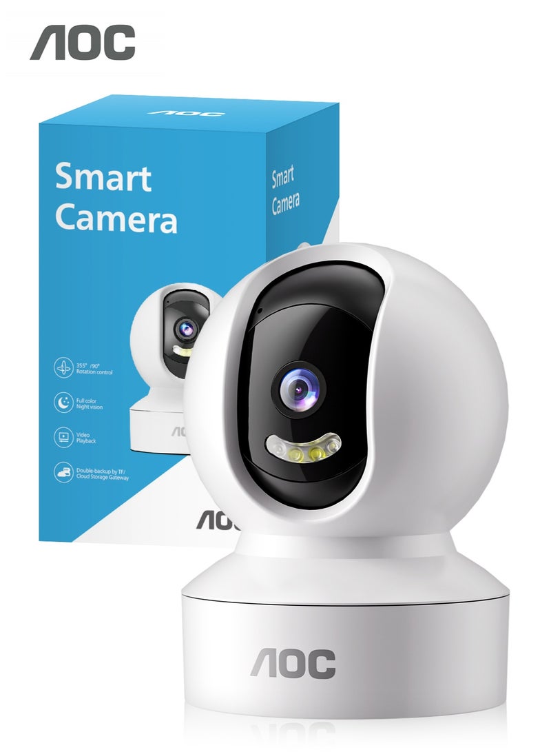 AOC 360° Smart Security Camera with AI Image Enhancement, 1080P WiFi Indoor Surveillance Camera, Pan & Tilt Monitoring, Motion Detection, Smart Tracking, Privacy Mode, Two-Way Audio, Infrared Night Vision, Supports Up to 128GB TF Card, Real-Time Alerts for Home, Baby & Elder Care - Image 1