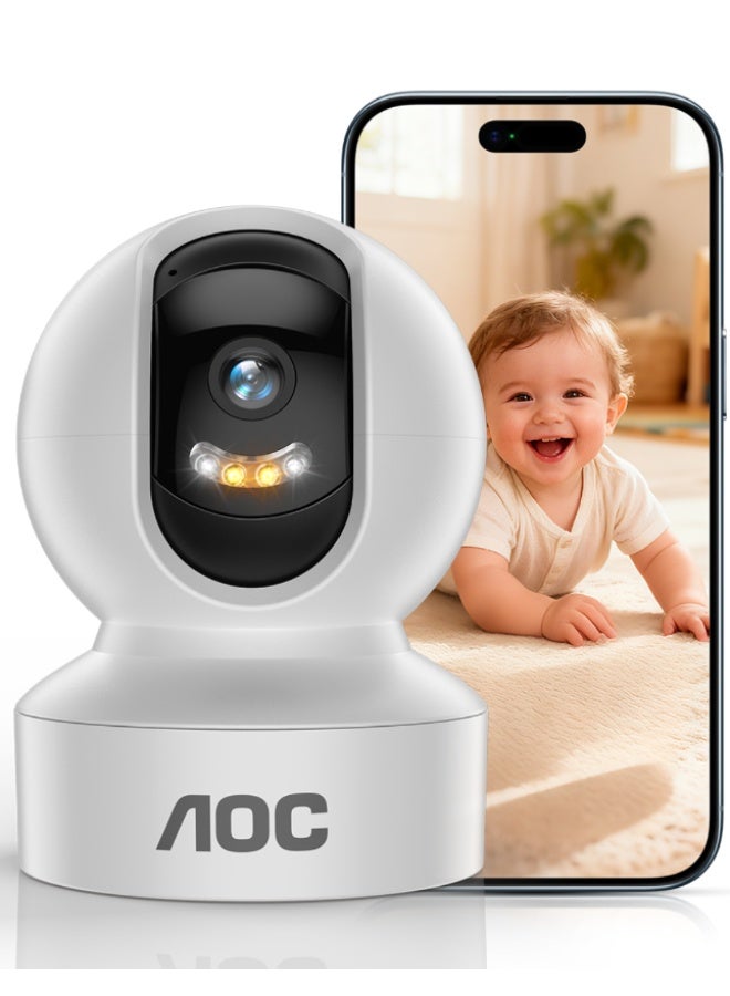 AOC 360° WiFi Security Camera, AI Enhanced 1080P Indoor Camera (Video Enhanced to 2K-Like Detail), Motion Detection, Smart Tracking, Privacy Mode, Two-Way Audio, Night Vision, Supports Up to 128GB TF Card & Cloud Storage, Remote Monitoring for Home, Baby, Pet & Elder Care - Image 1