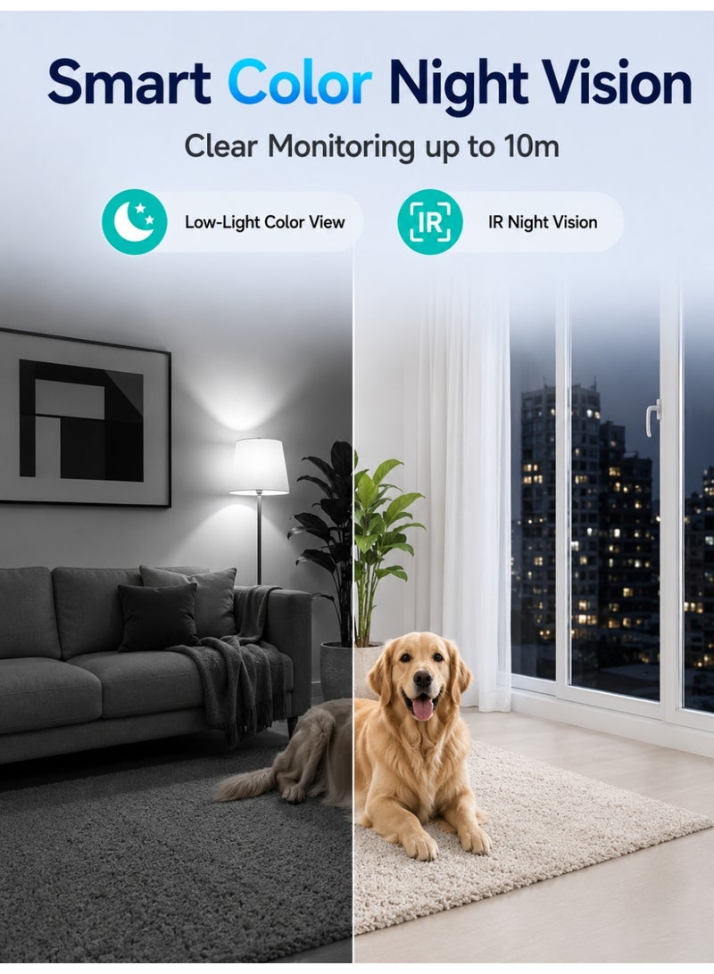 AOC 1080P 360° Pan & Tilt Indoor Security Camera, AI Image Enhancement with 2K-Like Detail, Smart Color Night Vision, Motion Detection & Auto Tracking, Privacy Mode, Two-Way Audio, 2.4GHz WiFi, Supports Up to 128GB TF Card & Cloud Storage - Image 2