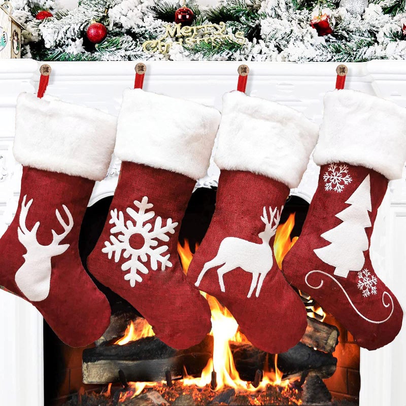 Meajore Christmas Stockings Set 4 Pcs Large Christmas Stocking Soft Classic Red White Fireplace Hanging for Family Holiday Xmas Party Decorations