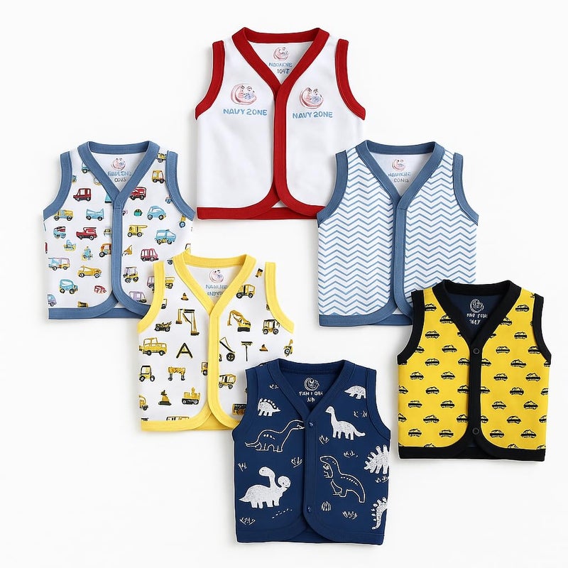 NAVYZONE Baby Sleeveless, Front Open Top| T-Shirt for Boys and Girls |Multicolour| (New Born, Pack of 3) - Image 1