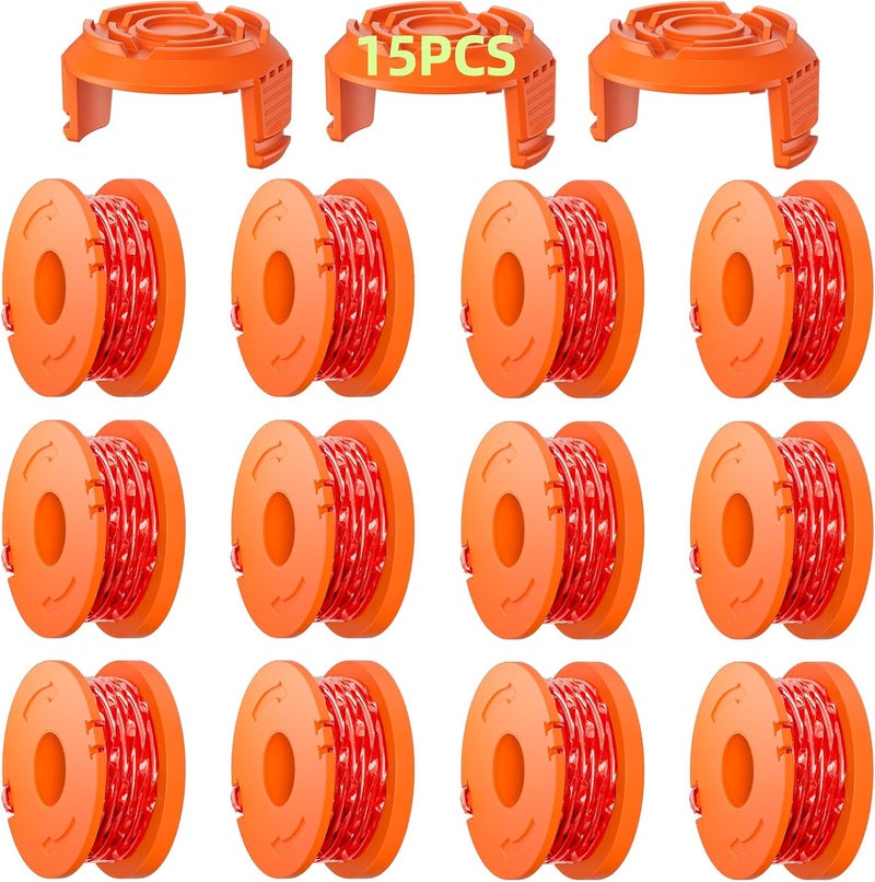EVENTRONIC 15 Pack WA0010 Replacement Trimmer Line Spool Compatible with Worx, 0.065 inch Trimmer Line Refills for Worx, Compatible with Worx String Trimmers (12 Line spools+3 Cap) - Image 1