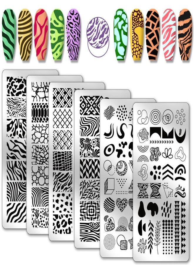 PH PandaHall 6pcs Nail Stamp Plate Set Leopard Print Nail Art Stamping Plate Tree Texture Nail Art Stencils Stainless Steel Line Pattern Nail Image Plate for Women DIY Printing 4.7x2.3 inch - Image 1