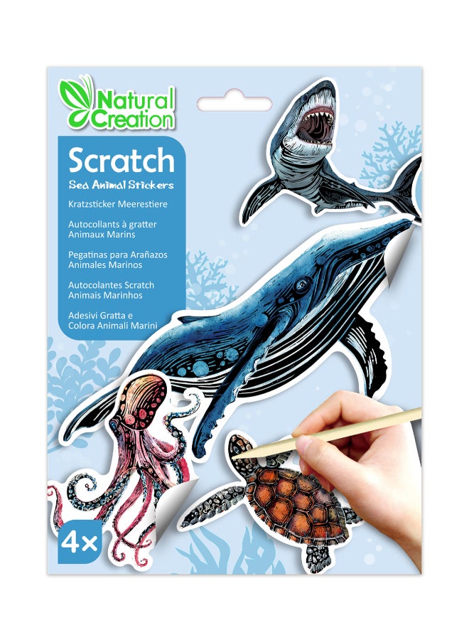 Avenir Scratch Stickers - Sea Animal Multicolour |  Decorate and color the 4 ferocious stickers with scratch art | For ages 3 years+ - Image 1