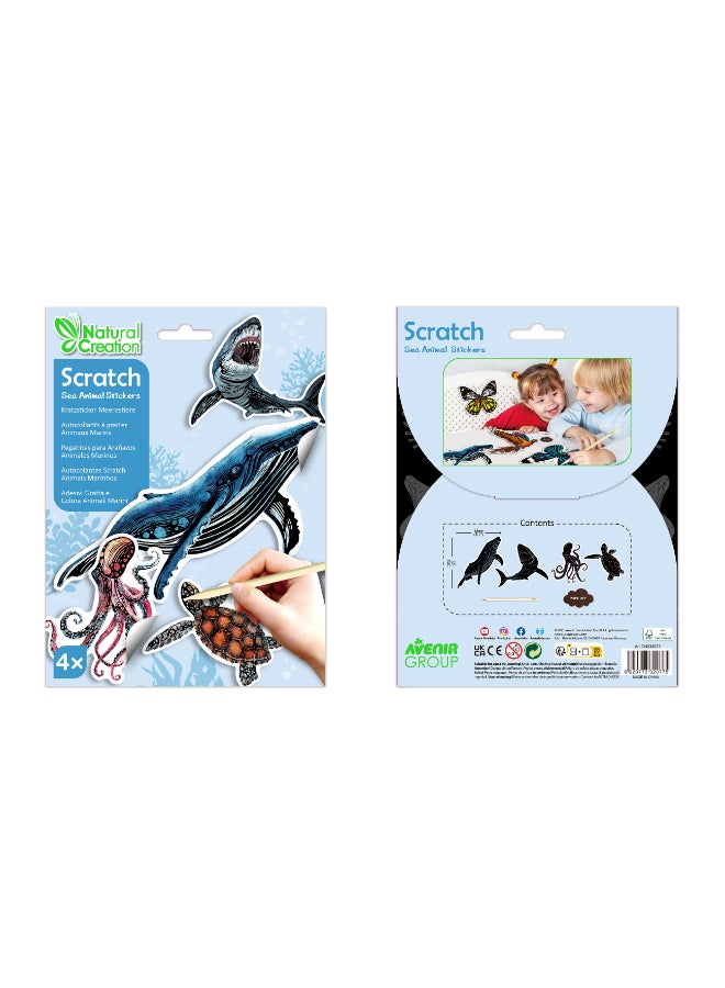 Avenir Scratch Stickers - Sea Animal Multicolour |  Decorate and color the 4 ferocious stickers with scratch art | For ages 3 years+ - Image 4