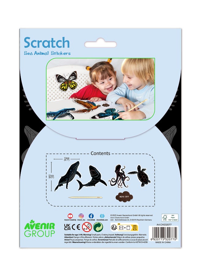 Avenir Scratch Stickers - Sea Animal Multicolour |  Decorate and color the 4 ferocious stickers with scratch art | For ages 3 years+ - Image 3