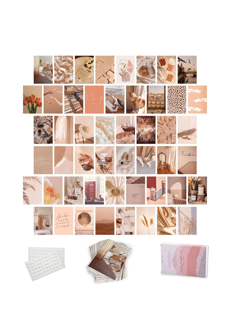 SYOSI 50Pcs Photo Collage Kit, Boho Bedroom Wall Art, Vintage Wall Collage KitBeige Photo Collage kit, Poster Aesthetic Pictures, for Dorm, Home Bedroom Decor Gift for Party, Birthday, Graduations  - Image 1