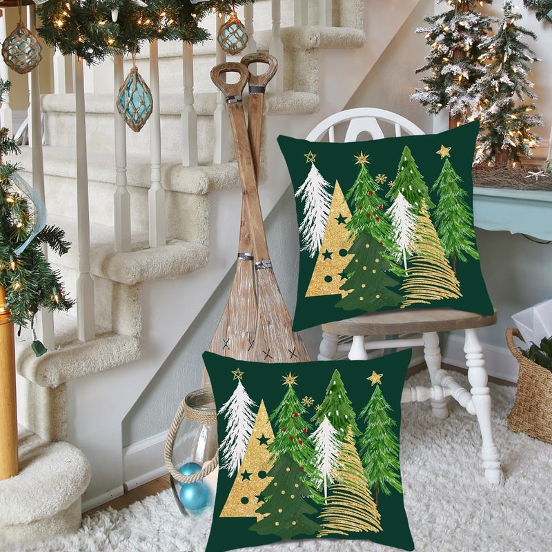 Artmag Christmas Pillow Covers 16x16 Inch Set of 2 Christmas Tree Green Decorative Throw Pillow Covers Winter Holiday Cushion Cases Decor for Home Couch Sofa - Image 3