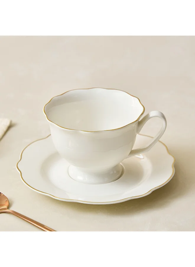 Home Box Ivory 2-Piece Teacup and Saucer Set 15 x 1.5 x 15 cm