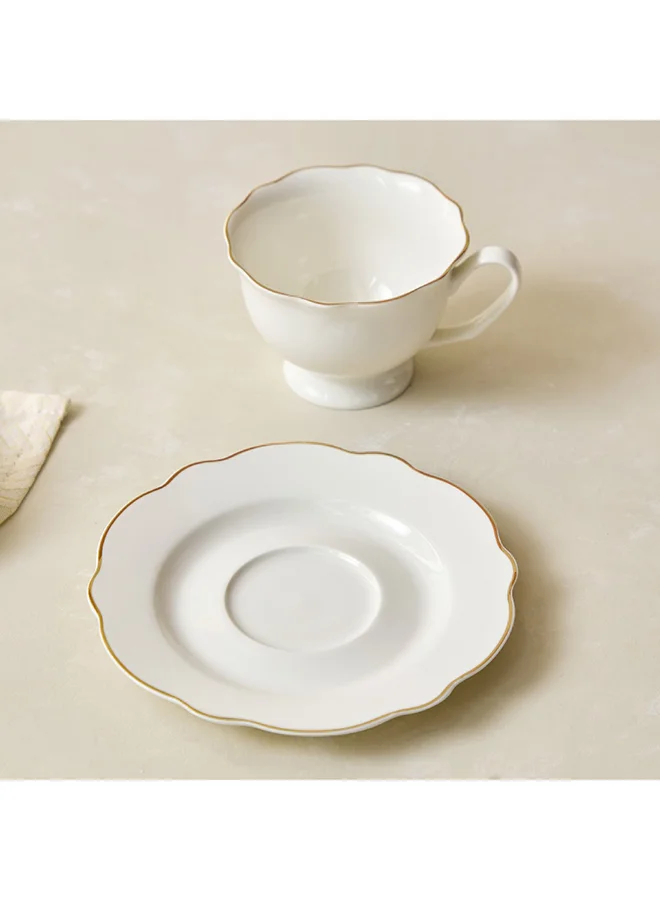 Home Box Ivory 2-Piece Teacup and Saucer Set 15 x 1.5 x 15 cm