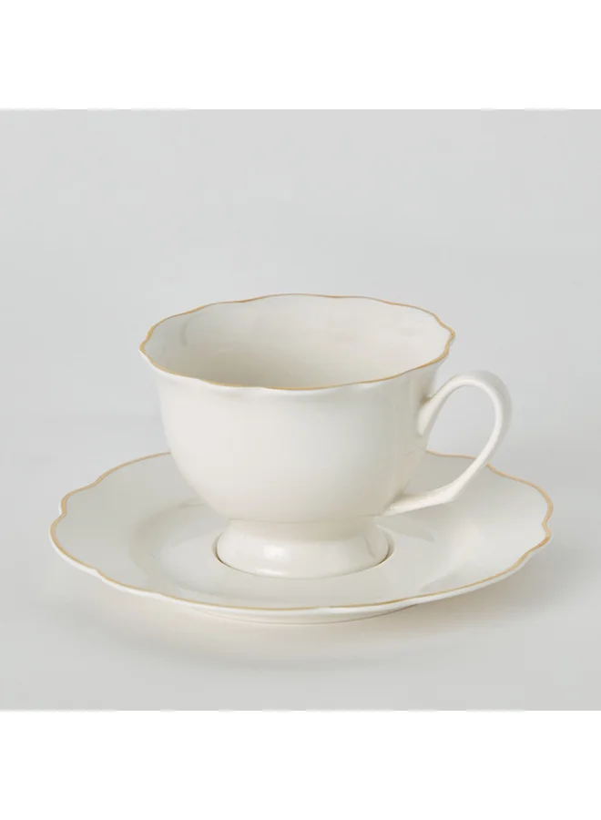 Home Box Ivory 2-Piece Teacup and Saucer Set 15 x 1.5 x 15 cm