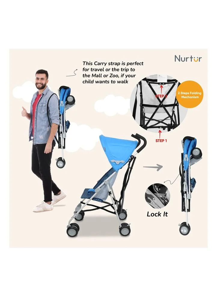 Nurtur Rex Lightweight Stroller – Compact Fold, Sun Canopy, Shoulder Strap, Airflow Design, Portable Buggy for Toddlers 6-36 Months, Easy Fold, - Blue / Black