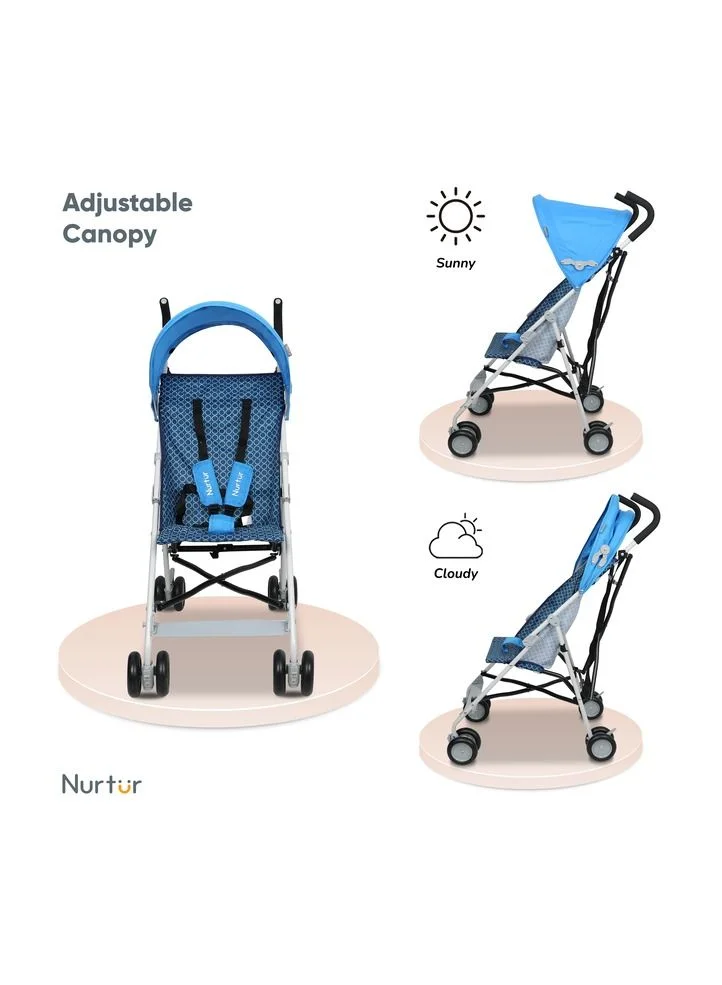 Nurtur Rex Lightweight Stroller – Compact Fold, Sun Canopy, Shoulder Strap, Airflow Design, Portable Buggy for Toddlers 6-36 Months, Easy Fold, - Blue / Black