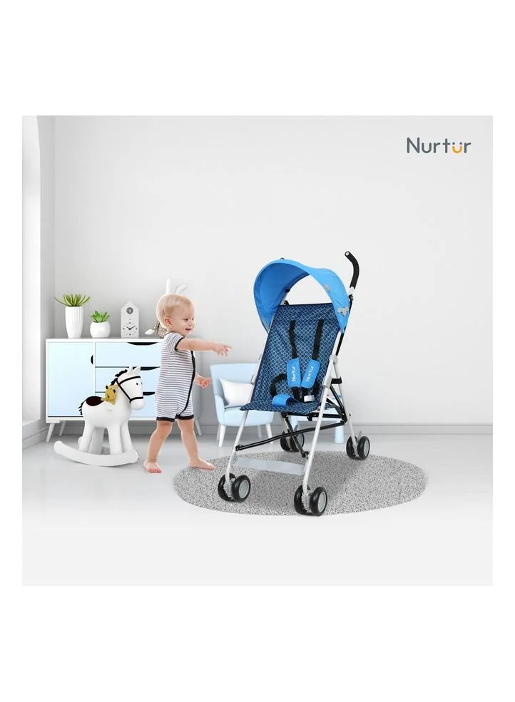 Nurtur Rex Lightweight Stroller – Compact Fold, Sun Canopy, Shoulder Strap, Airflow Design, Portable Buggy for Toddlers 6-36 Months, Easy Fold, - Blue / Black