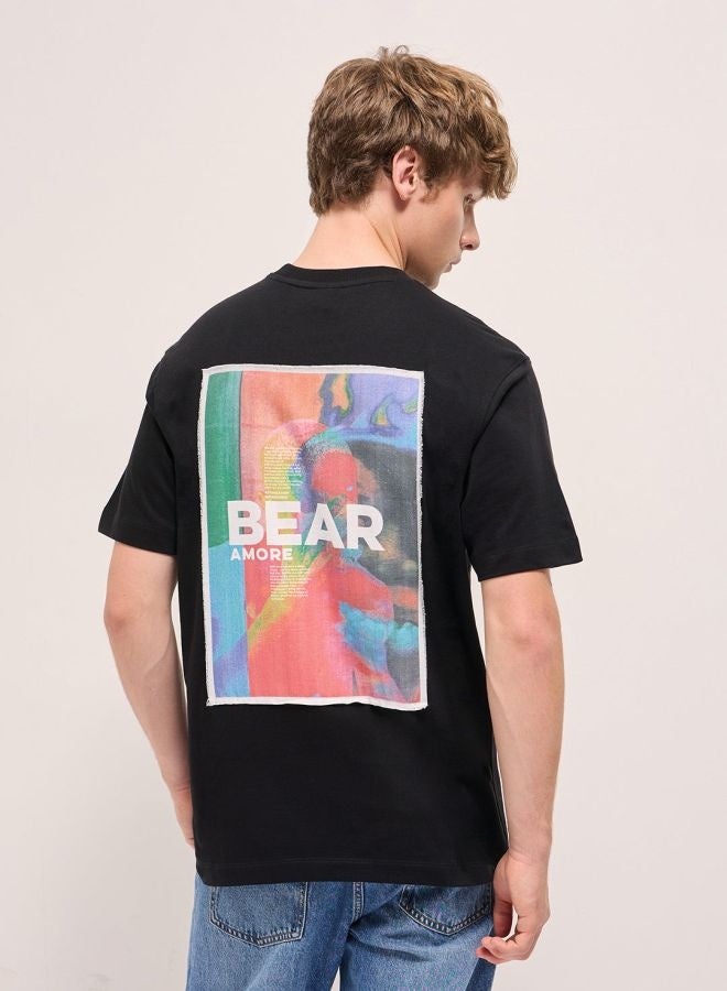 THE BEAR HOUSE Men's Black Oversize Graphic Abstract Printed Crew Neck T-shirt Perfect For Casual Wear, Gym, Travel, Or Layering Stylish And Versatile Essential For Every Wardrobe  - Image 4
