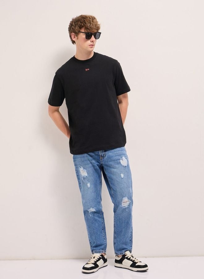 THE BEAR HOUSE Men's Black Oversize Graphic Abstract Printed Crew Neck T-shirt Perfect For Casual Wear, Gym, Travel, Or Layering Stylish And Versatile Essential For Every Wardrobe  - Image 5
