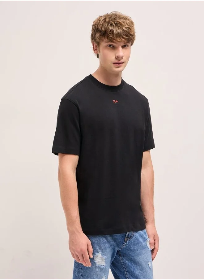 THE BEAR HOUSE Men's Black Oversize Graphic Abstract Printed Crew Neck T-shirt Perfect For Casual Wear, Gym, Travel, Or Layering Stylish And Versatile Essential For Every Wardrobe