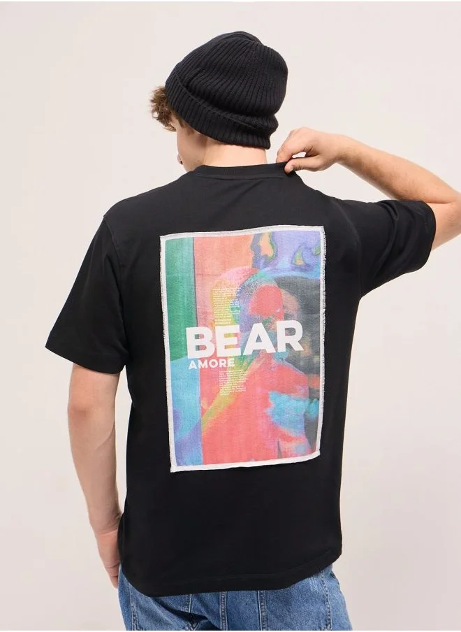THE BEAR HOUSE Men's Black Oversize Graphic Abstract Printed Crew Neck T-shirt Perfect For Casual Wear, Gym, Travel, Or Layering Stylish And Versatile Essential For Every Wardrobe