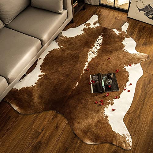 BENRON Premium Cowhide Rug, Faux Cow Hide Rugs for Living Room Bedroom Western Home Decor, Non Slip Cute Rug with Irregular Animal Skins and Hides, Khaki Brown, 5.2 x 6.2ft - Image 5