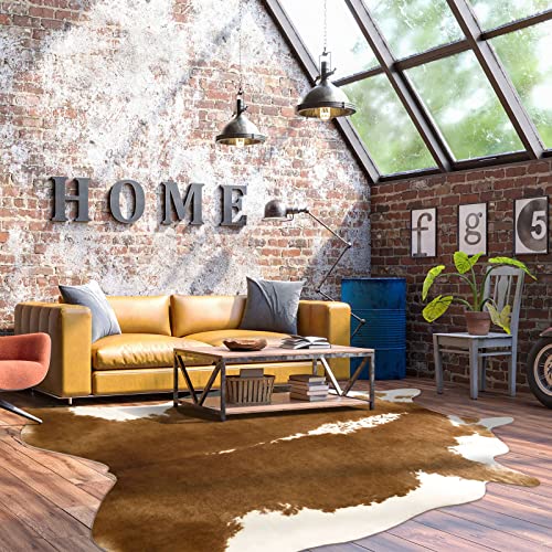 BENRON Premium Cowhide Rug, Faux Cow Hide Rugs for Living Room Bedroom Western Home Decor, Non Slip Cute Rug with Irregular Animal Skins and Hides, Khaki Brown, 5.2 x 6.2ft - Image 4