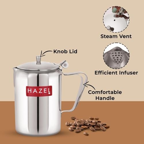 HAZEL Stainless Steel Coffee Pot with Lid & Handle | Milk & Tea Warmer, Spill Proof, 750 ML - Image 4