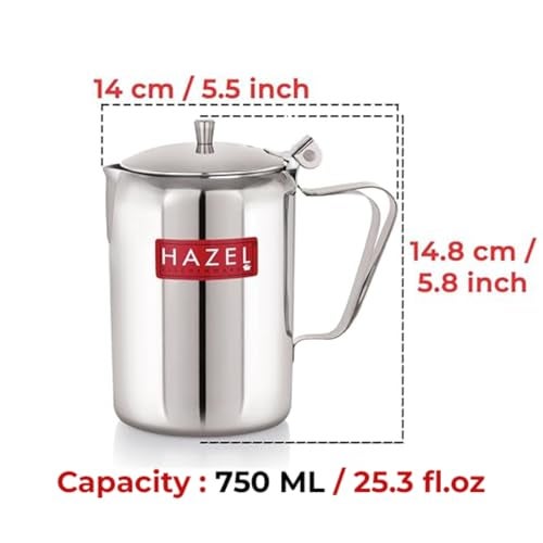 HAZEL Stainless Steel Coffee Pot with Lid & Handle | Milk & Tea Warmer, Spill Proof, 750 ML - Image 3