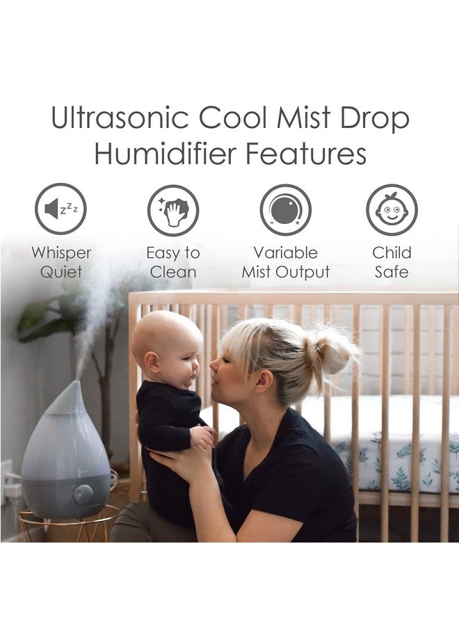 Crane Crane Ultrasonic Teardrop Cool Mist Humidifier, Large 1 Gal Tank, Automatic Shut-Off, Baby Humidifiers for Nursery and Bedroom, Grey  - Image 2