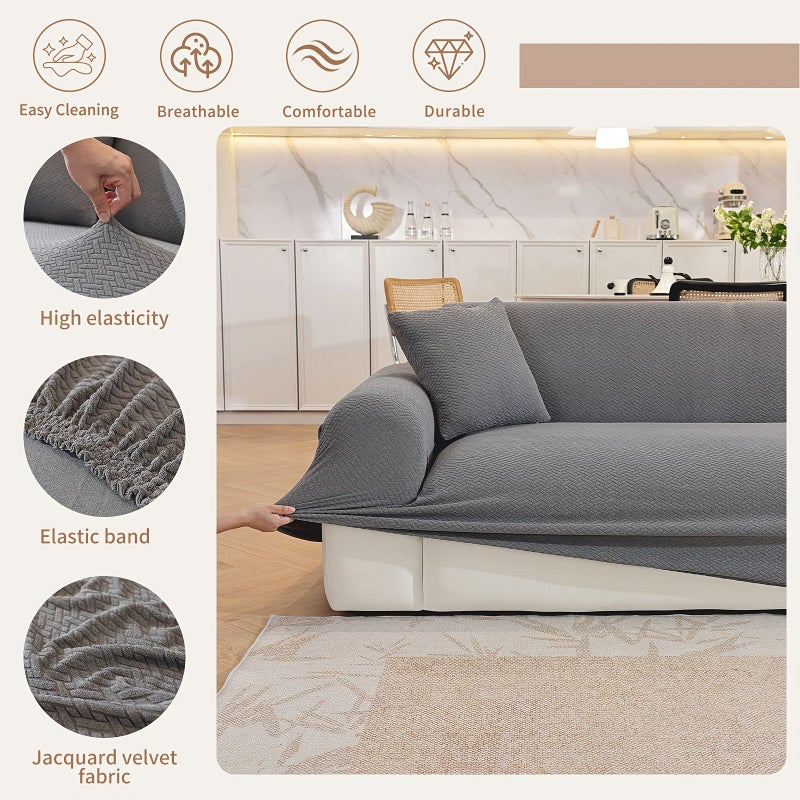 High Quality Full Cover Stretch Sofa Slipcover With Pillowcase Light Gray One Seater Sofa Set For Living Room Cat Scratch Resistant Removable Washable Widened Elastic Binding And Ties All Season - Image 5