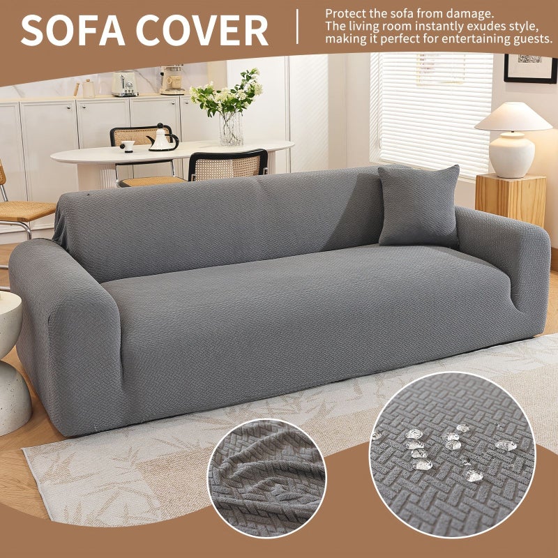 High Quality Full Cover Stretch Sofa Slipcover With Pillowcase Light Gray One Seater Sofa Set For Living Room Cat Scratch Resistant Removable Washable Widened Elastic Binding And Ties All Season - Image 2