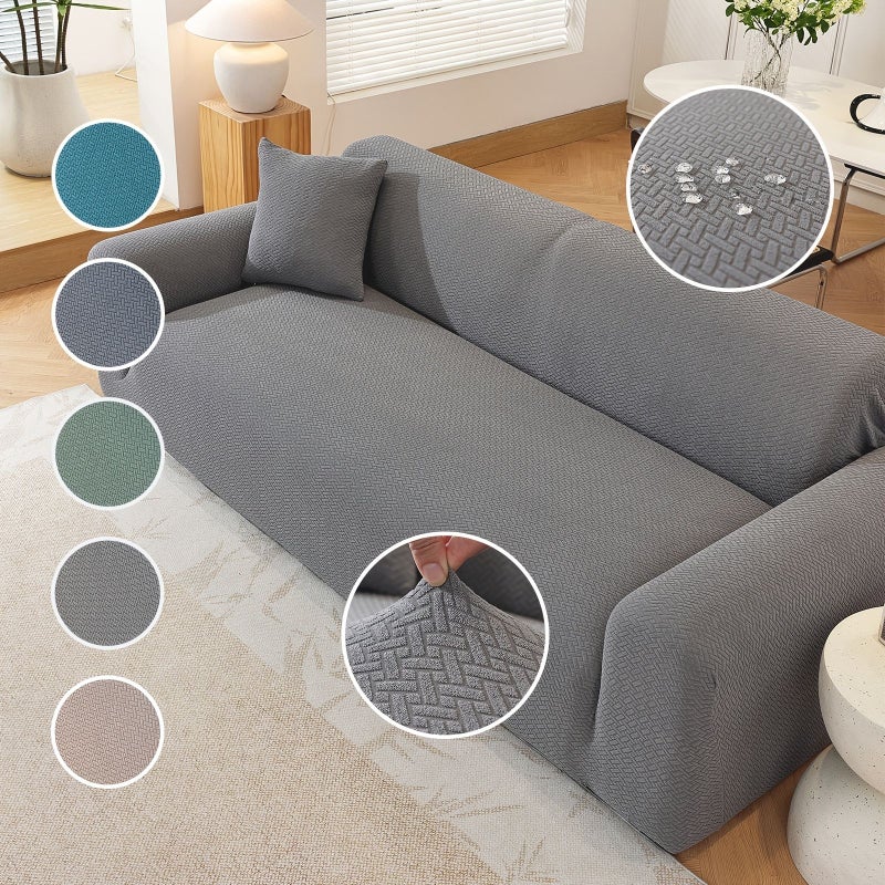 High Quality Full Cover Stretch Sofa Slipcover With Pillowcase Light Gray One Seater Sofa Set For Living Room Cat Scratch Resistant Removable Washable Widened Elastic Binding And Ties All Season - Image 1