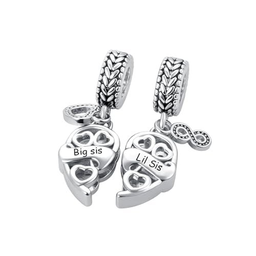 QeenseKc Big Sister Little Sister Matching Heart Charm for Pandora Bracelet Necklace Infinity Bead Set 2 Christmas Gift - Image 2
