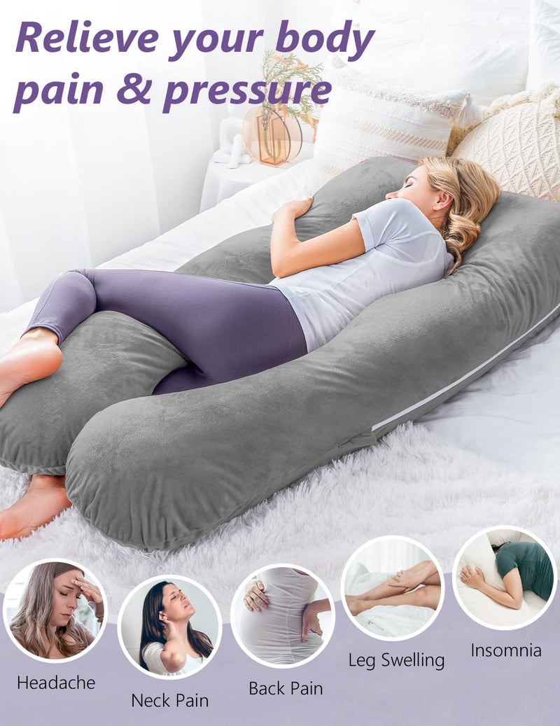 Meiz Pregnancy Pillow, U Shaped Pregnancy Body Pillow with Zipper Removable Cover (Gray- Velvet) - Image 3