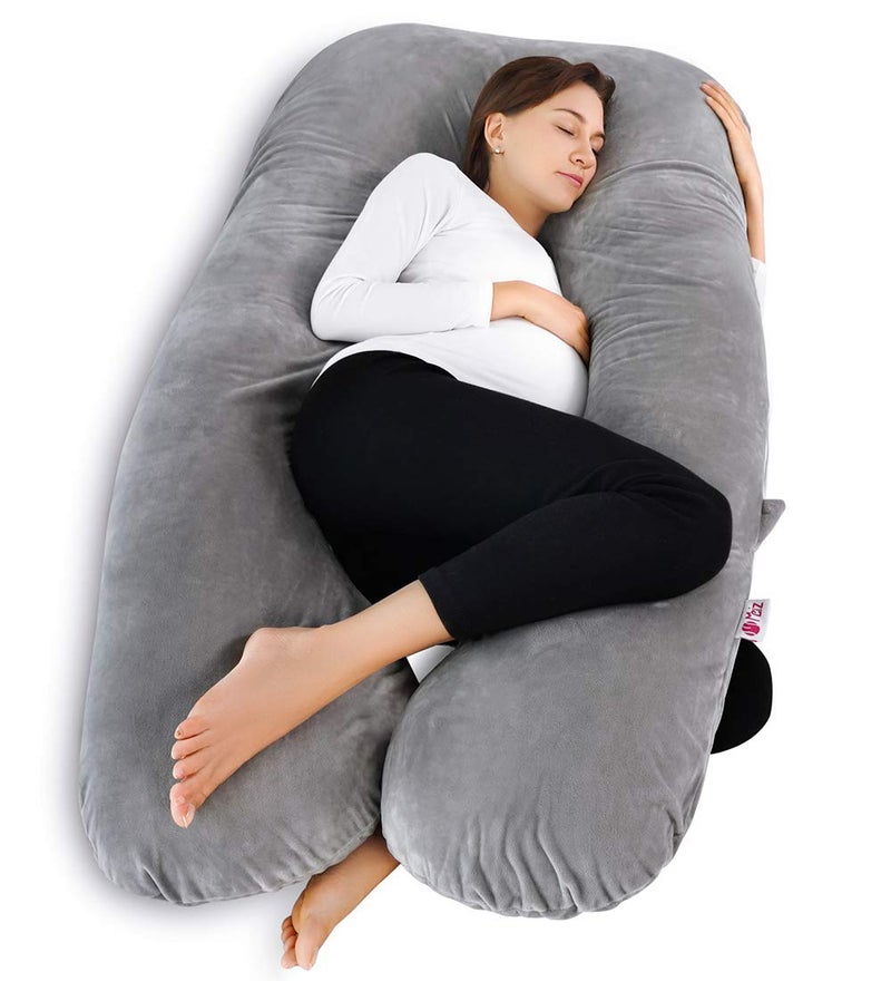 Meiz Pregnancy Pillow, U Shaped Pregnancy Body Pillow with Zipper Removable Cover (Gray- Velvet) - Image 1