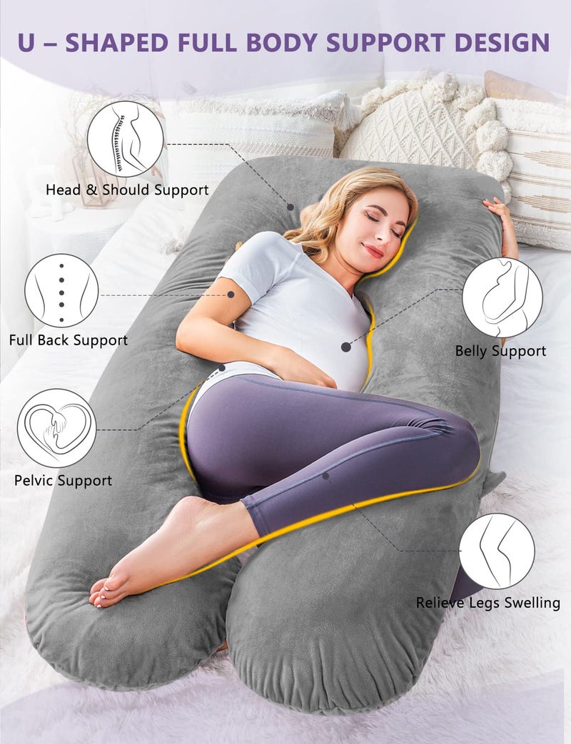 Meiz Pregnancy Pillow, U Shaped Pregnancy Body Pillow with Zipper Removable Cover (Gray- Velvet) - Image 2