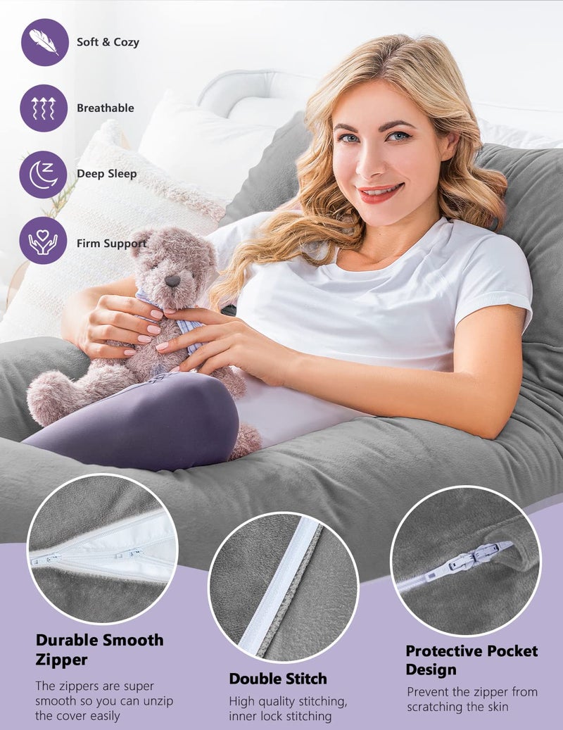 Meiz Pregnancy Pillow, U Shaped Pregnancy Body Pillow with Zipper Removable Cover (Gray- Velvet) - Image 4