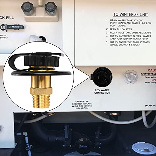 ExcelFu RV Water Inlet Replacement City Water Fill Inlet Flange Brass RV City Water Inlet with Check Valve 1/2" NPT Male City Water Fill Flange City Water Hookup for Camper Trailer Marine Motorhome,Black - Image 4