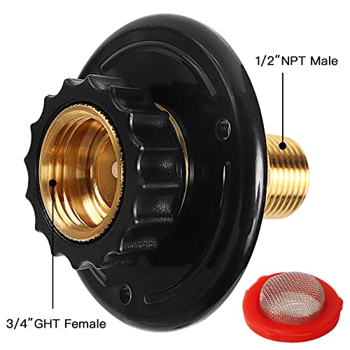 ExcelFu RV Water Inlet Replacement City Water Fill Inlet Flange Brass RV City Water Inlet with Check Valve 1/2" NPT Male City Water Fill Flange City Water Hookup for Camper Trailer Marine Motorhome,Black - Image 2