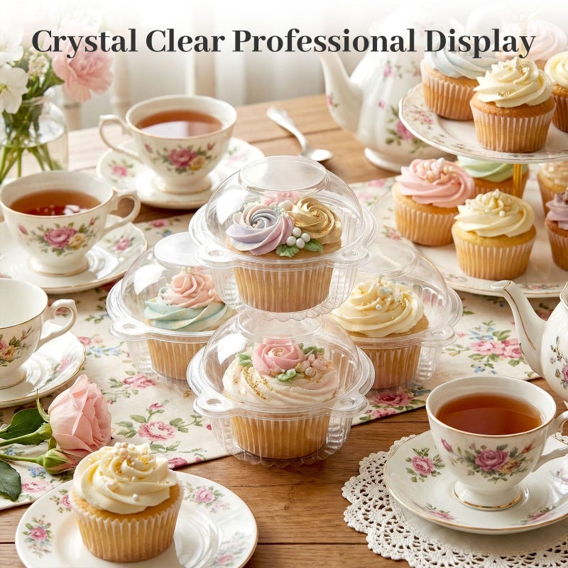 VGOODALL 50Pack Individual Cupcake Containers with Lid, 4.3 x 3.2 Inches Plastic Clear Cupcake Holder for Wedding Baby Shower Birthday Party Supply - Image 3
