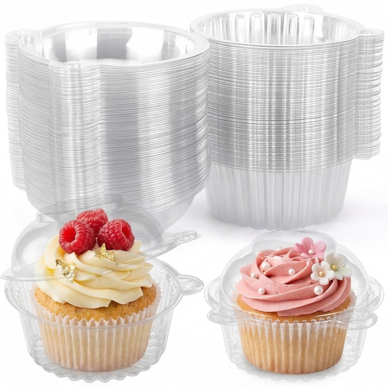 VGOODALL 50Pack Individual Cupcake Containers with Lid, 4.3 x 3.2 Inches Plastic Clear Cupcake Holder for Wedding Baby Shower Birthday Party Supply - Image 1