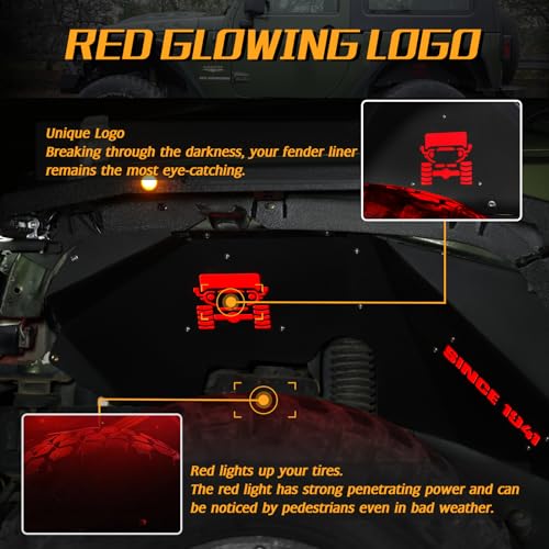 JROAD Inner Fender Front Fender Liners Compatible with Jeep Wrangler JK JKU Aluminum,with 4 LED Lights for 2007-2018 Wrangler Accessories JK JKU Sport Sahara Rubicon 2/4 Doors - Image 3