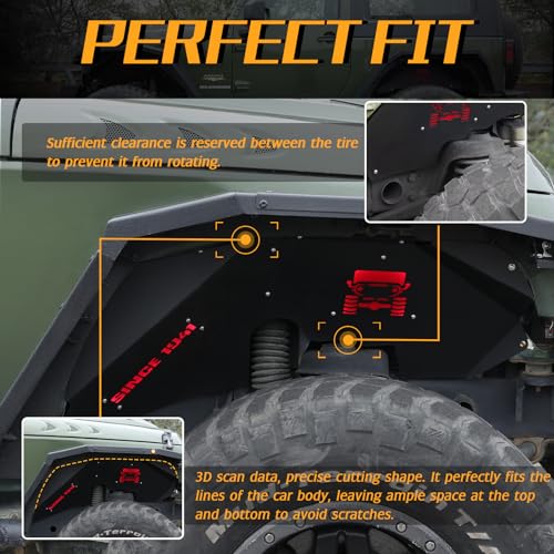 JROAD Inner Fender Front Fender Liners Compatible with Jeep Wrangler JK JKU Aluminum,with 4 LED Lights for 2007-2018 Wrangler Accessories JK JKU Sport Sahara Rubicon 2/4 Doors - Image 4