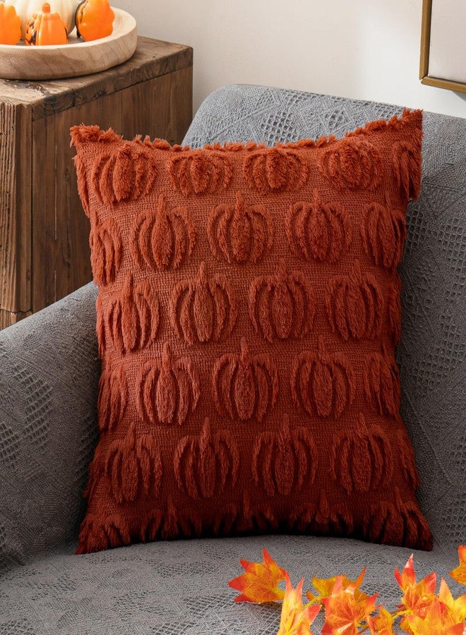 ANRODUO Fall Decorations Pillow Covers 18x18 Set of 2 Halloween Thanksgiving Autumn Harvest Pumpkin Faux Fur Throw Pillows Plush Wool Couch Cushion Case for Proch Sofa Living Room Home Decor Rust - Image 3