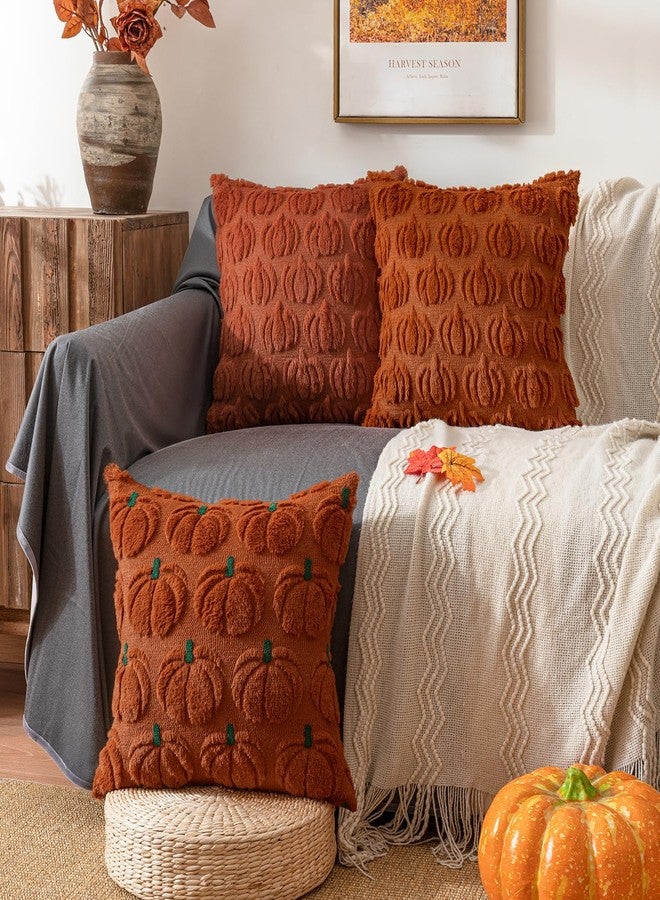 ANRODUO Fall Decorations Pillow Covers 18x18 Set of 2 Halloween Thanksgiving Autumn Harvest Pumpkin Faux Fur Throw Pillows Plush Wool Couch Cushion Case for Proch Sofa Living Room Home Decor Rust - Image 4