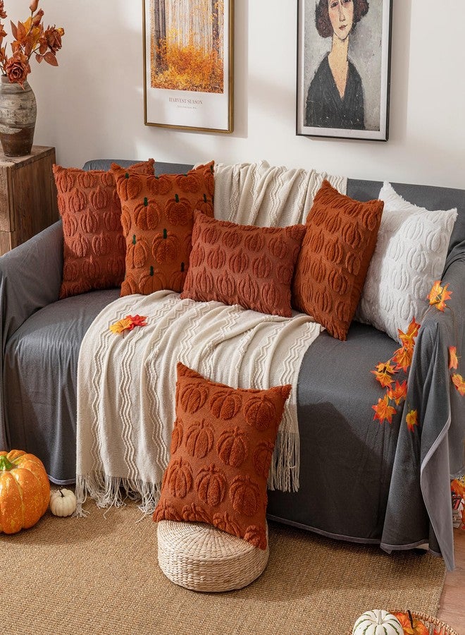 ANRODUO Fall Decorations Pillow Covers 18x18 Set of 2 Halloween Thanksgiving Autumn Harvest Pumpkin Faux Fur Throw Pillows Plush Wool Couch Cushion Case for Proch Sofa Living Room Home Decor Rust - Image 5
