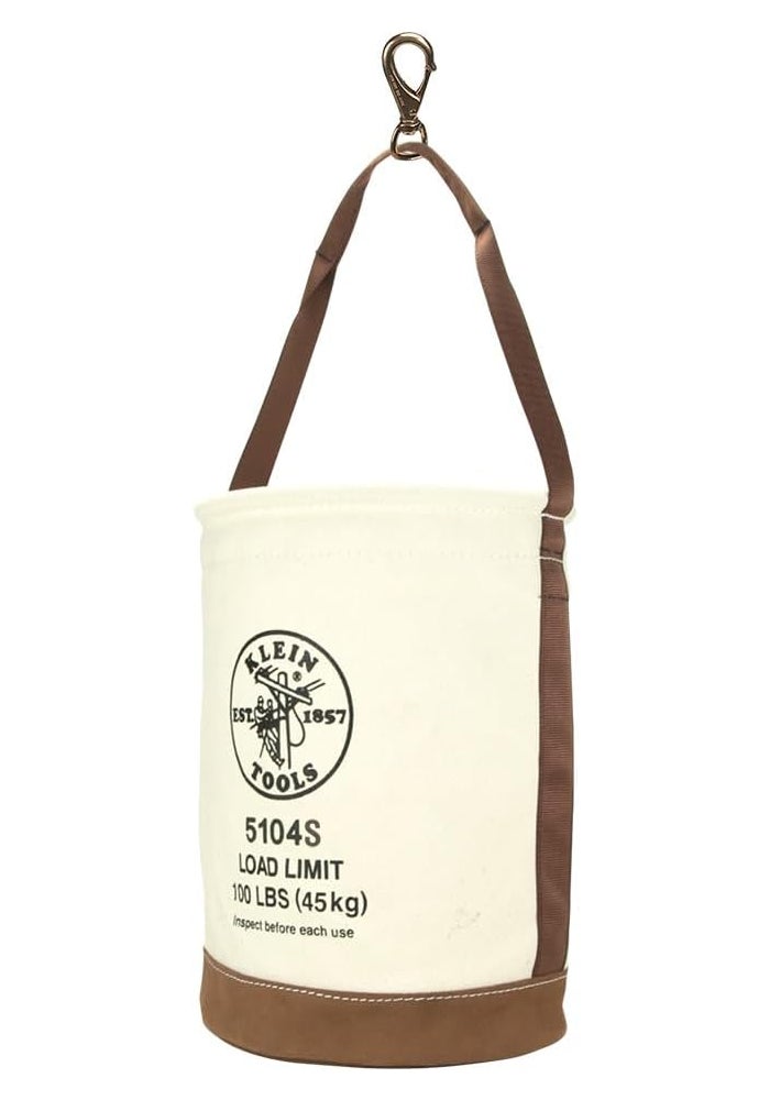 Klein Tools 5104S Heavy-Duty Canvas Tool Bucket with Leather Bottom and Swivel Snap Hook, 100-Pound Load Rated - Image 1