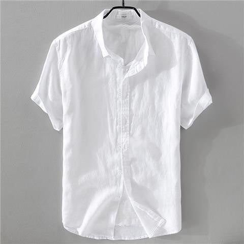 Summer Linen Mens Short Sleeve Shirt khaki lapel  - Image 5