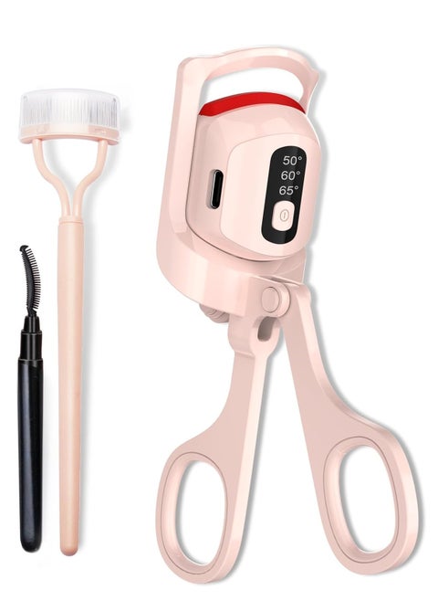 Heated Eyelash Curlers, Temperature Display Heated Lash Curler with Separator Tool and Brush, 3 Heating Modes Rechargeable Electric Eyelash Curler for Stunning Lashes in Minutes,Pink