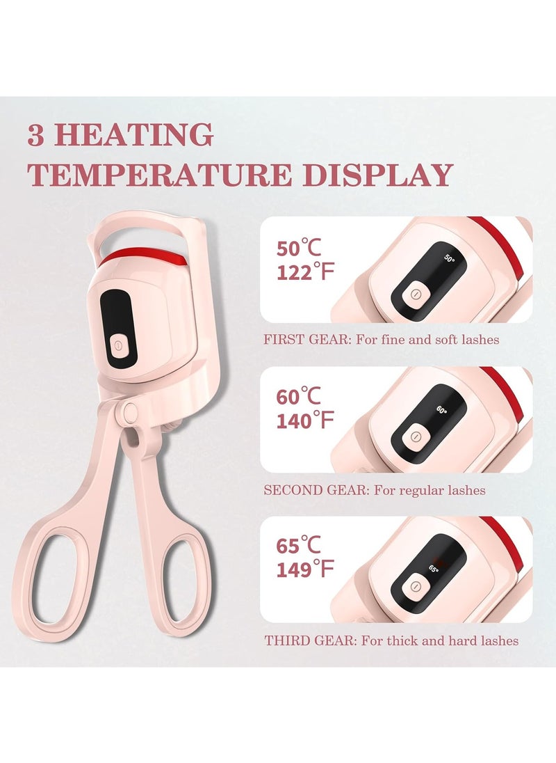 Heated Eyelash Curlers, Temperature Display Heated Lash Curler with Separator Tool and Brush, 3 Heating Modes Rechargeable Electric Eyelash Curler for Stunning Lashes in Minutes,Pink