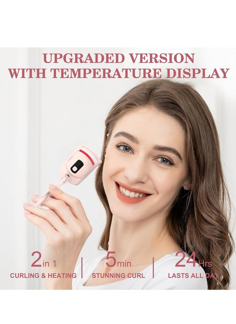 Heated Eyelash Curlers, Temperature Display Heated Lash Curler with Separator Tool and Brush, 3 Heating Modes Rechargeable Electric Eyelash Curler for Stunning Lashes in Minutes,Pink